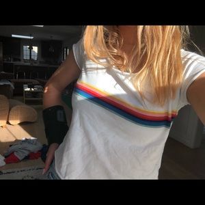 rare rainbow stripe white brandy melville crop tee